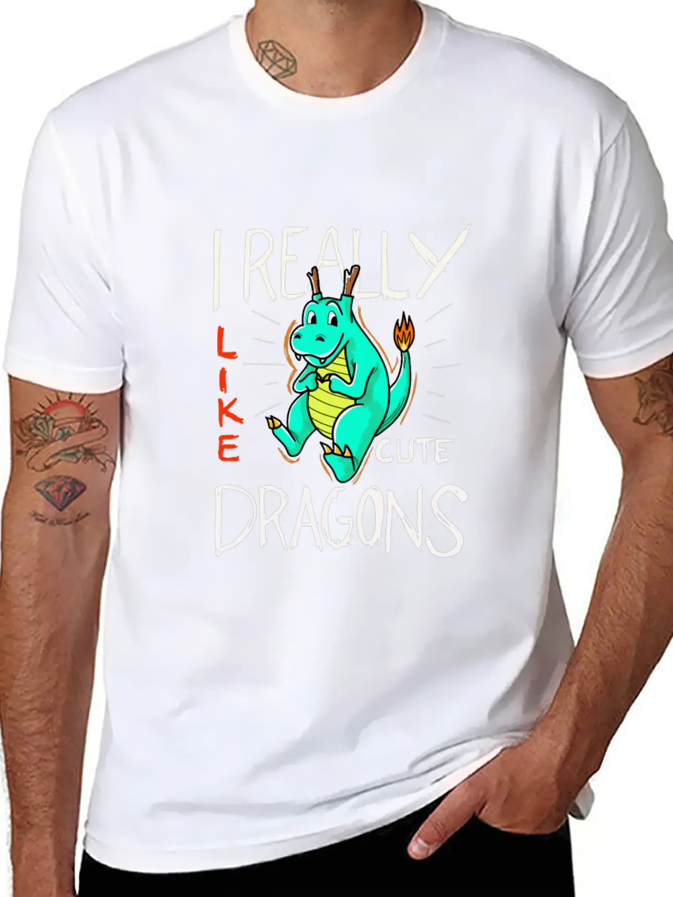 Cute Dragon With Flame Stylish Everyday T-Shirt – Unisex Basic Cotton Tee