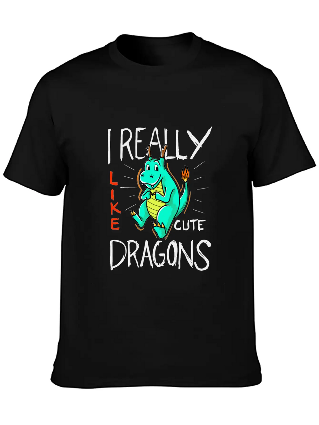Cute Dragon With Flame Stylish Everyday T-Shirt – Unisex Basic Cotton Tee
