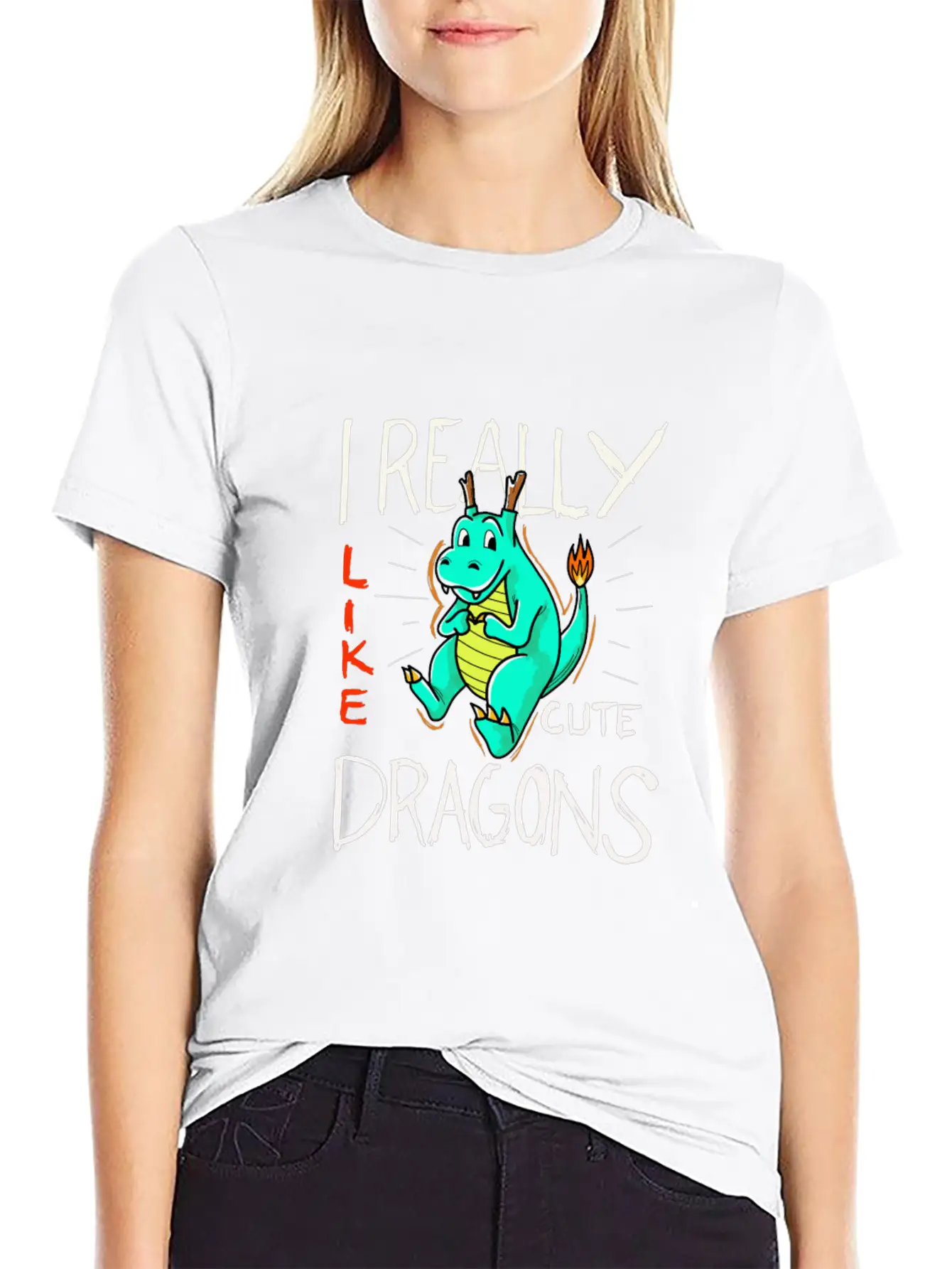 Cute Dragon With Flame Stylish Everyday T-Shirt – Unisex Basic Cotton Tee