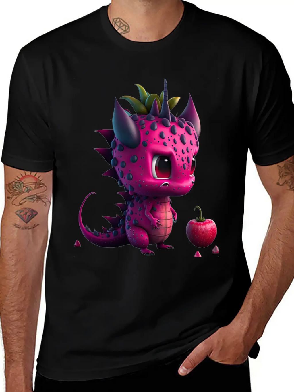 Cute Dragonfruit Cartoon Character Stylish Everyday T-Shirt – Unisex Basic Cotton Tee