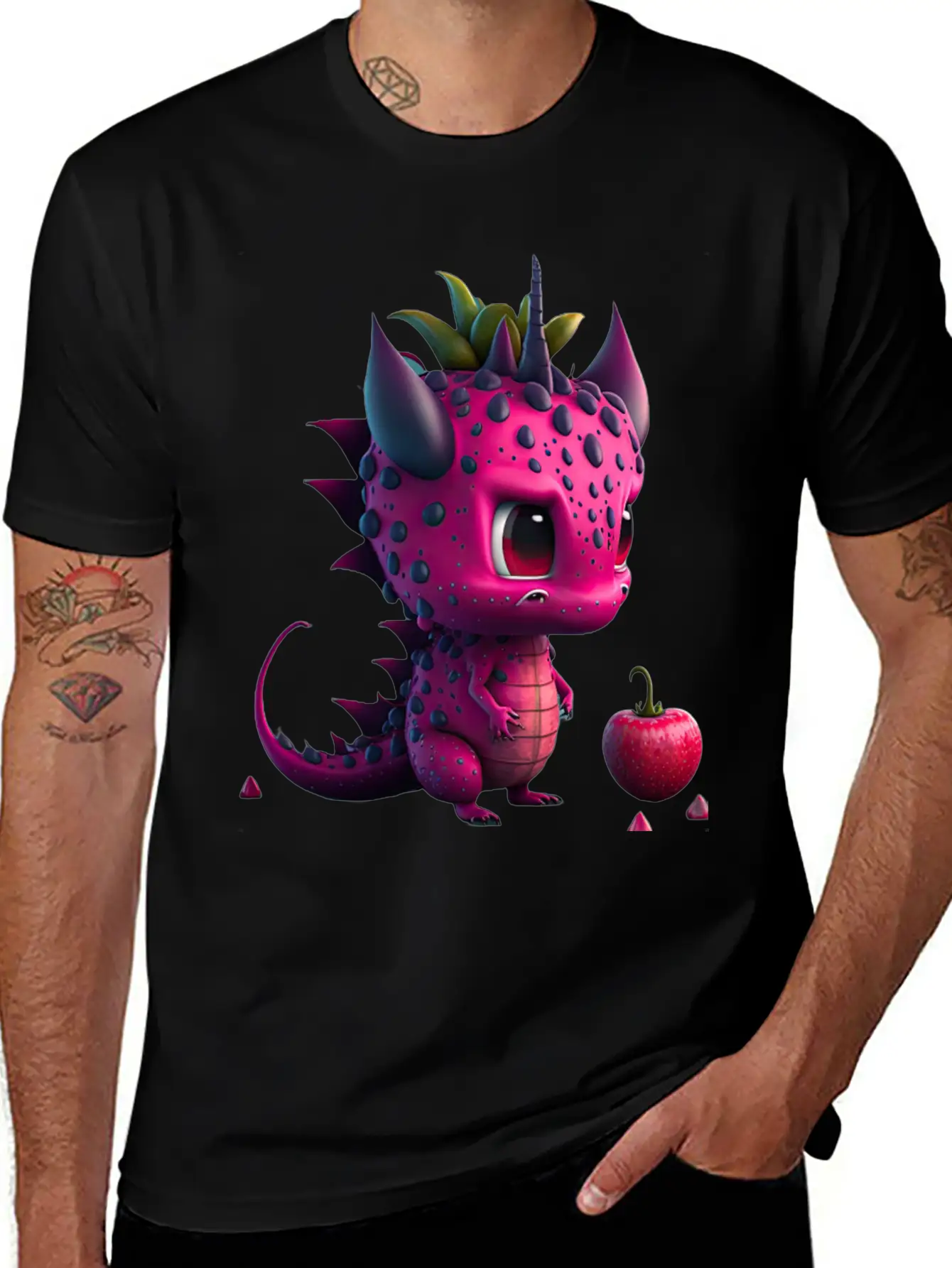 Cute Dragonfruit Cartoon Character Stylish Everyday T-Shirt – Unisex Basic Cotton Tee