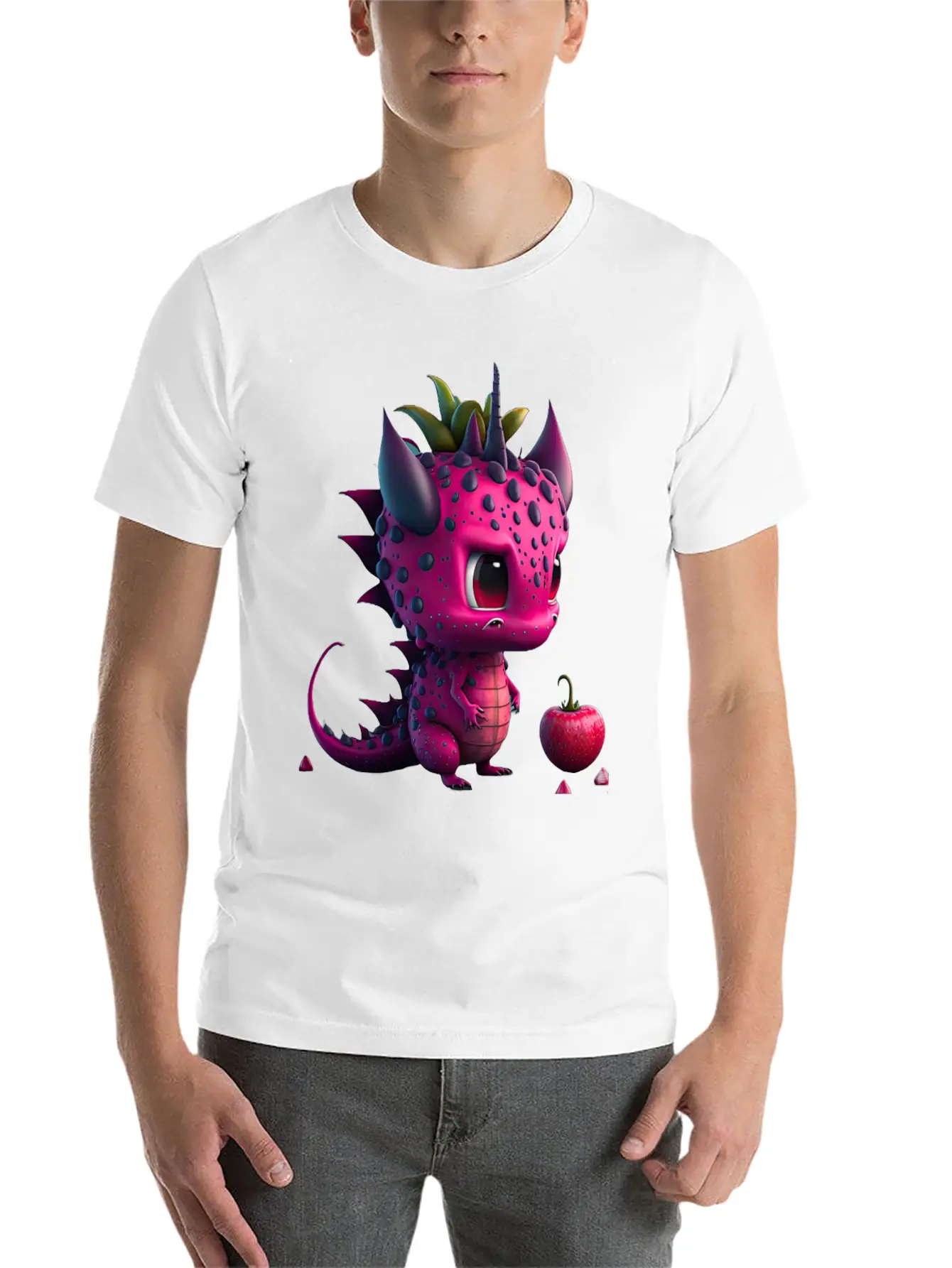 Cute Dragonfruit Cartoon Character Stylish Everyday T-Shirt – Unisex Basic Cotton Tee