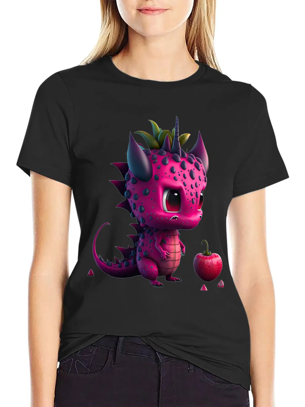 Cute Dragonfruit Cartoon Character Stylish Everyday T-Shirt – Unisex Basic Cotton Tee