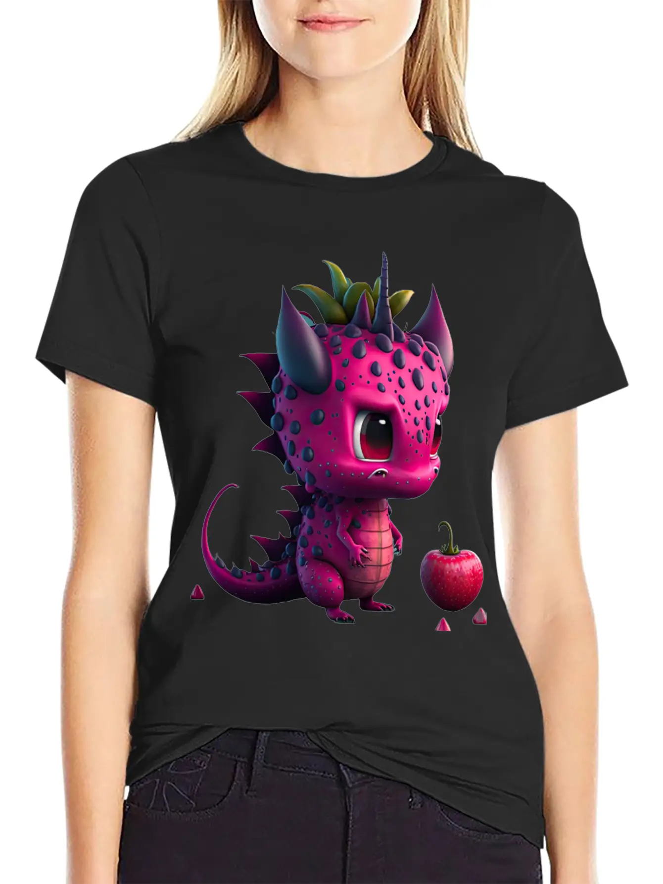 Cute Dragonfruit Cartoon Character Stylish Everyday T-Shirt – Unisex Basic Cotton Tee