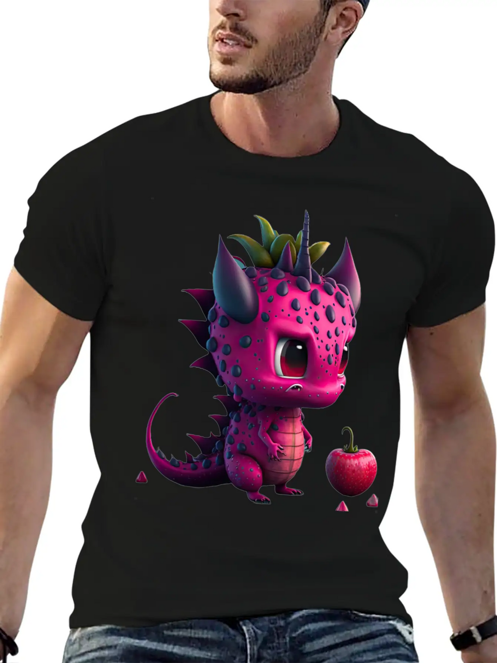Cute Dragonfruit Cartoon Character Stylish Everyday T-Shirt – Unisex Basic Cotton Tee