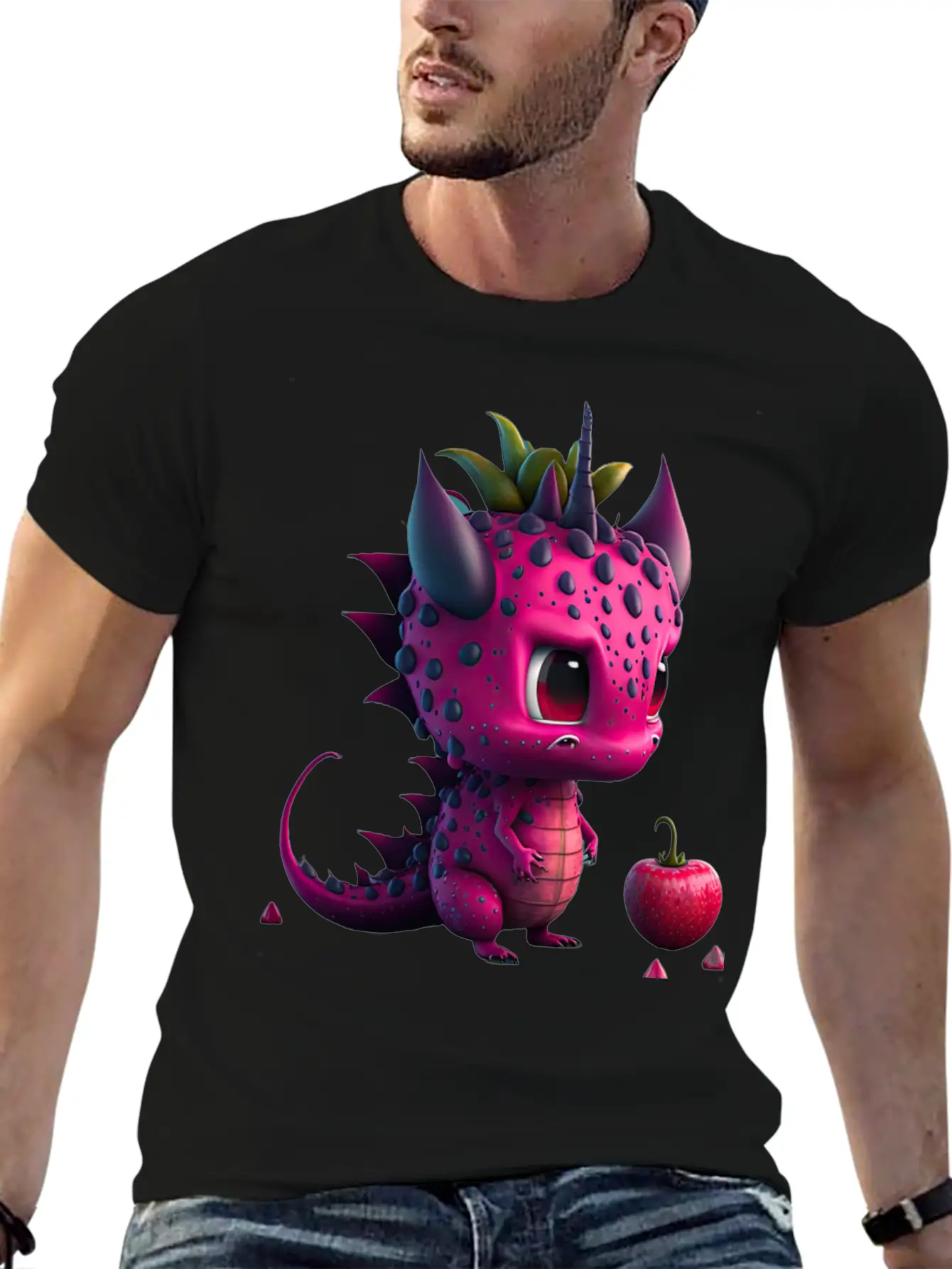Cute Dragonfruit Cartoon Character Stylish Everyday T-Shirt – Unisex Basic Cotton Tee