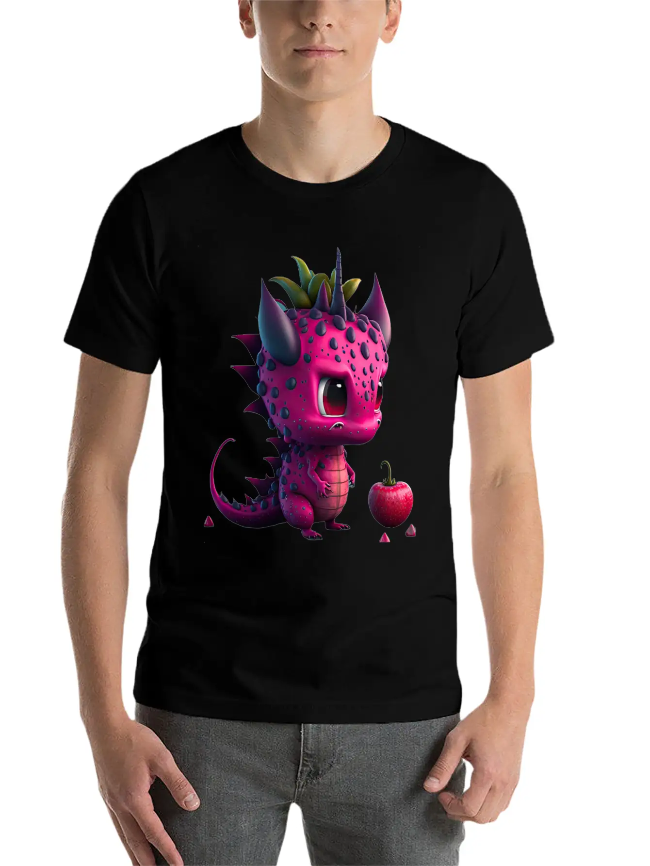 Cute Dragonfruit Cartoon Character Stylish Everyday T-Shirt – Unisex Basic Cotton Tee