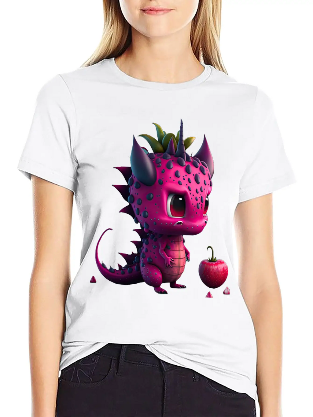 Cute Dragonfruit Cartoon Character Stylish Everyday T-Shirt – Unisex Basic Cotton Tee