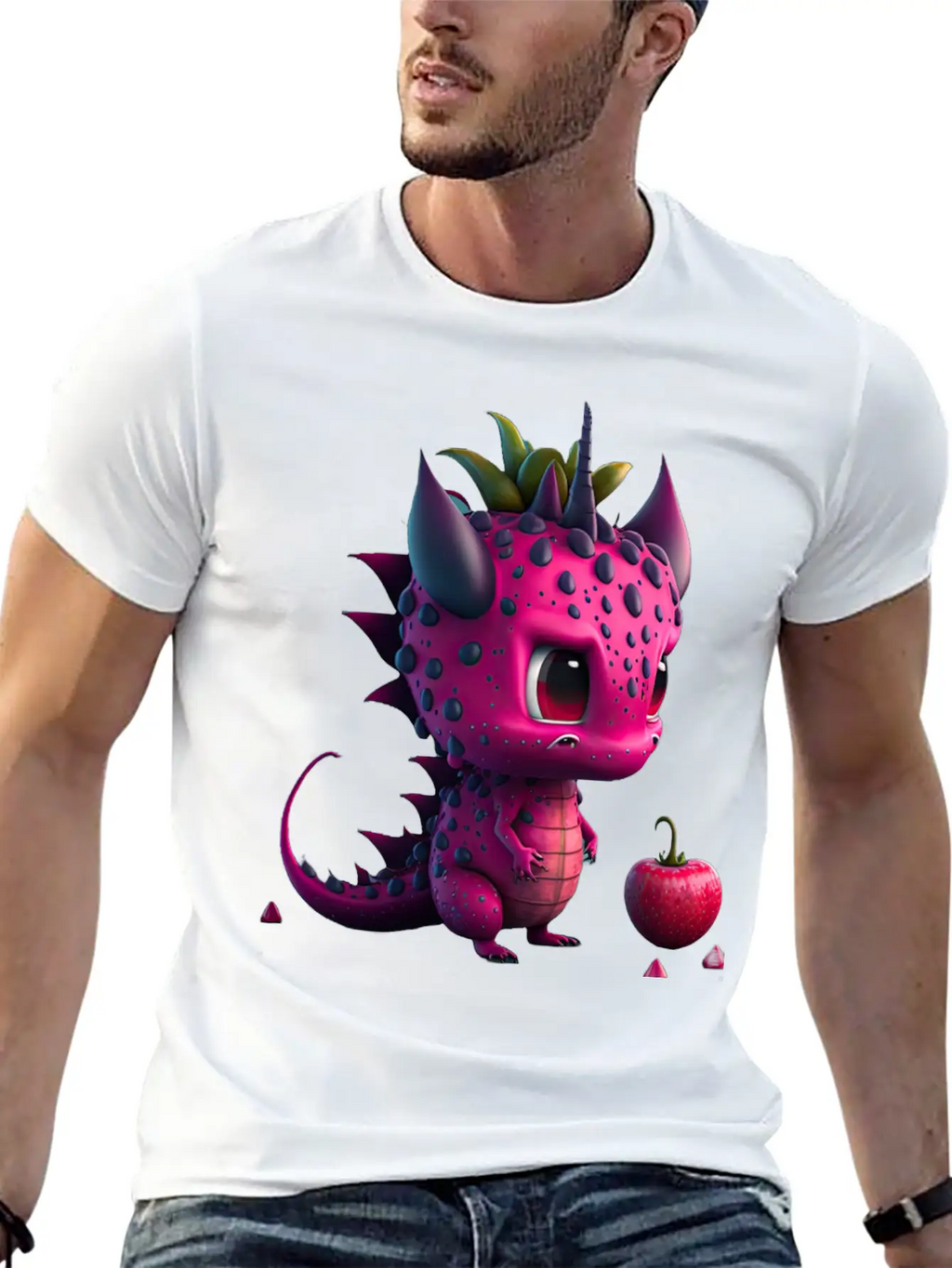 Cute Dragonfruit Cartoon Character Stylish Everyday T-Shirt – Unisex Basic Cotton Tee