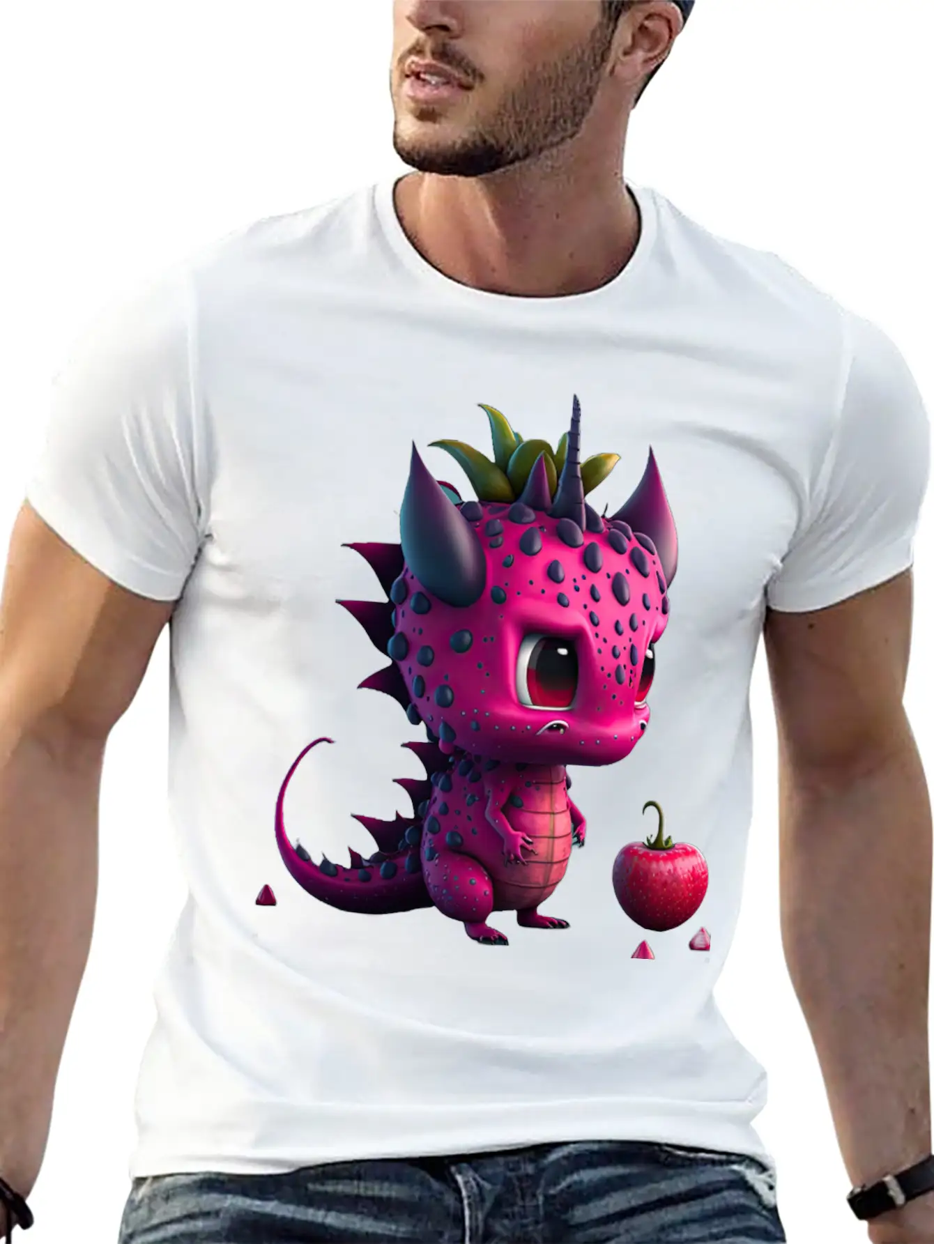 Cute Dragonfruit Cartoon Character Stylish Everyday T-Shirt – Unisex Basic Cotton Tee