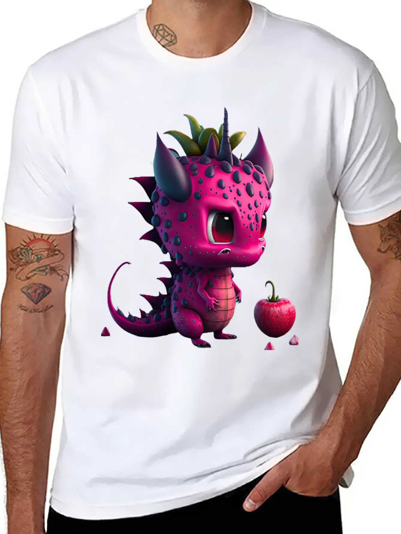 Cute Dragonfruit Cartoon Character Stylish Everyday T-Shirt – Unisex Basic Cotton Tee