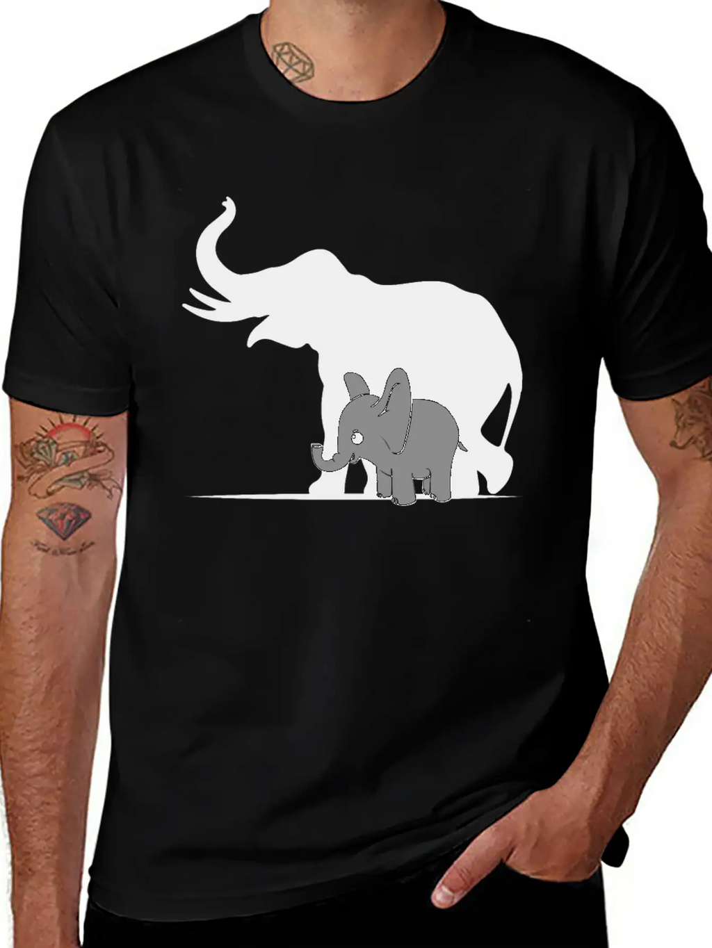 Cute Elephant Shadow Animal Kids Gift Breathable Graphic T-Shirt – Perfect For Casual Days