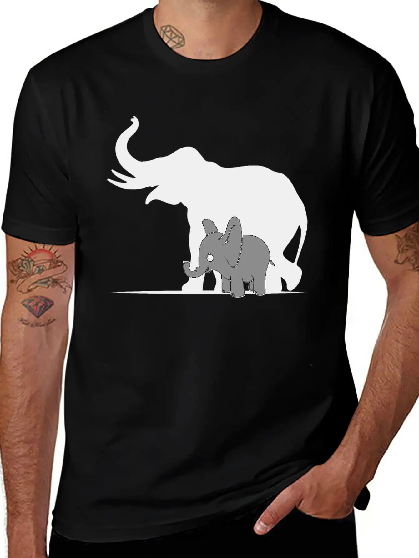 Cute Elephant Shadow Animal Kids Gift Breathable Graphic T-Shirt – Perfect For Casual Days