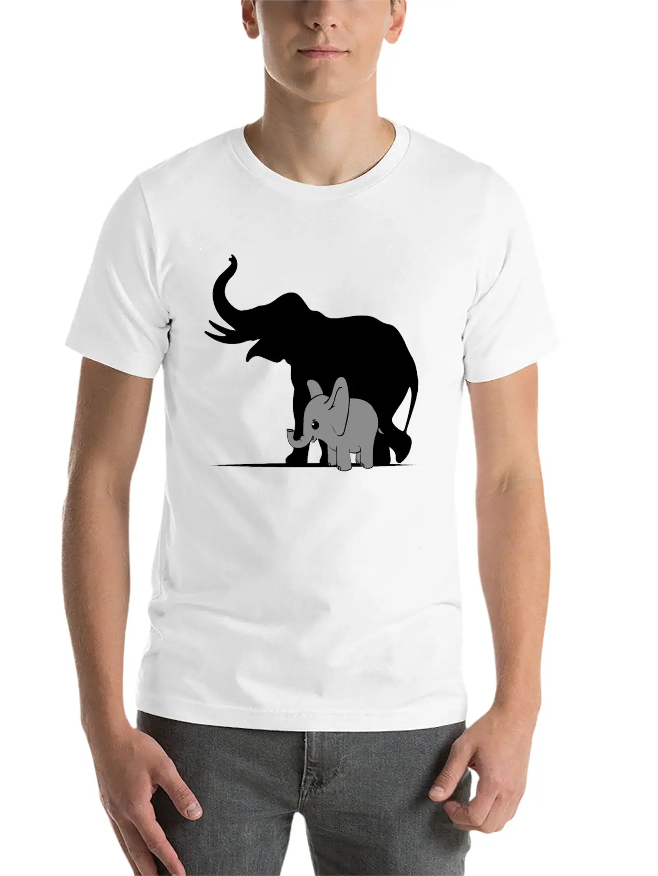 Cute Elephant Shadow Animal Kids Gift Breathable Graphic T-Shirt – Perfect For Casual Days
