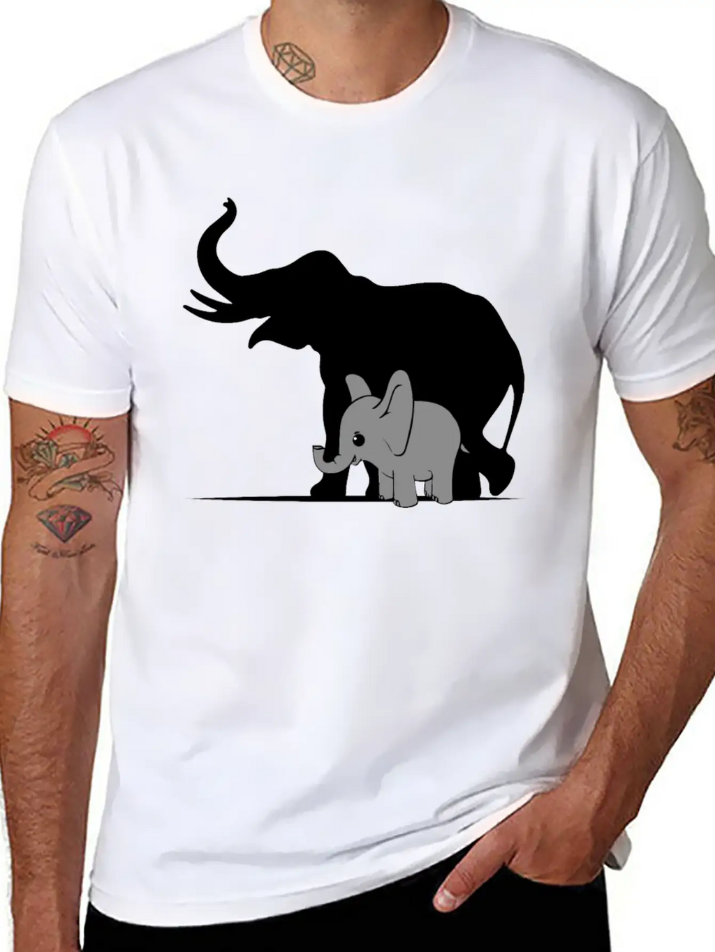 Cute Elephant Shadow Animal Kids Gift Breathable Graphic T-Shirt – Perfect For Casual Days