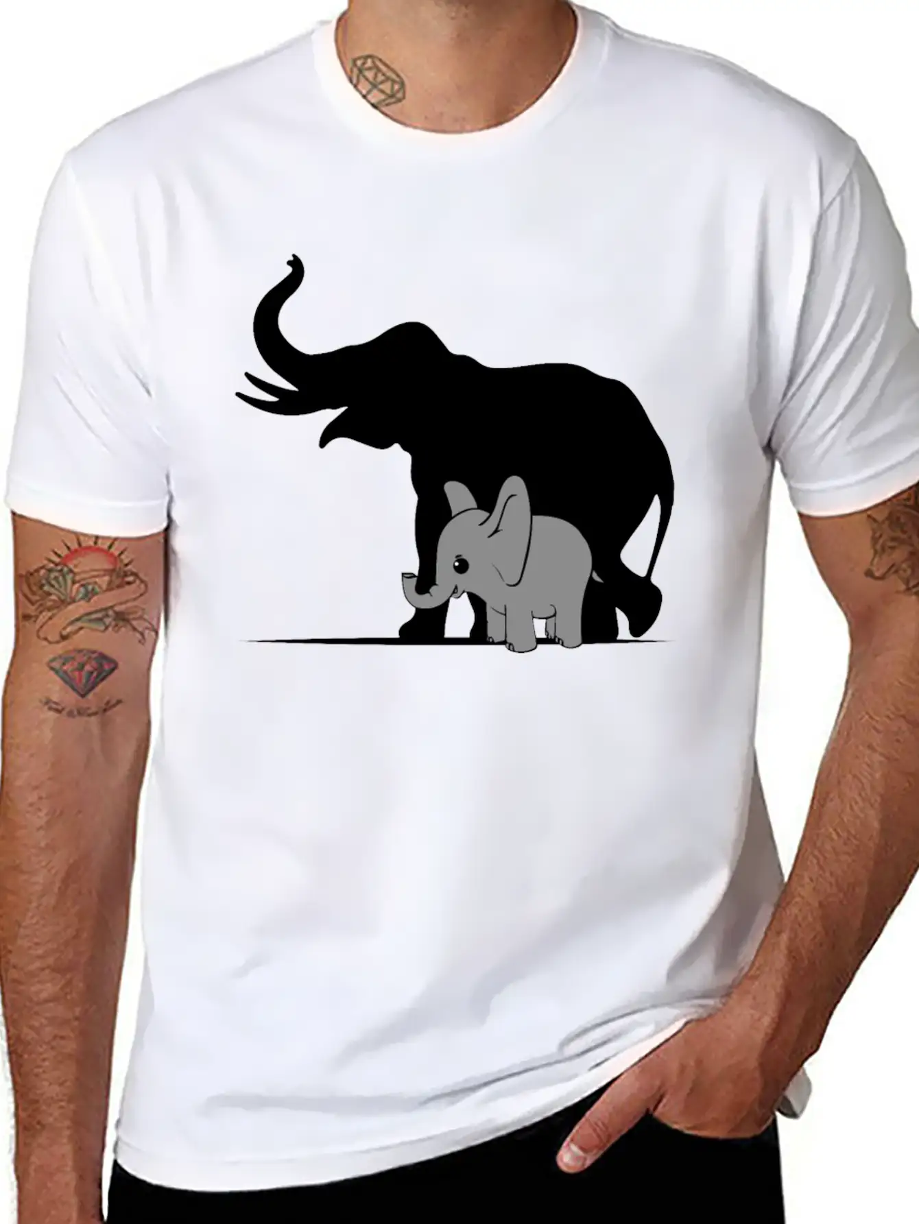 Cute Elephant Shadow Animal Kids Gift Breathable Graphic T-Shirt – Perfect For Casual Days
