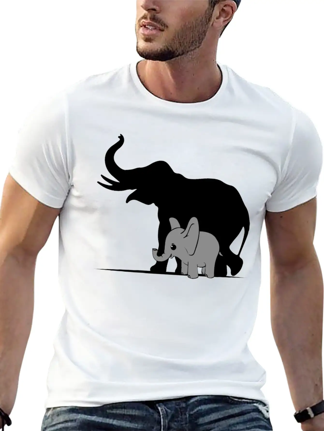 Cute Elephant Shadow Animal Kids Gift Breathable Graphic T-Shirt – Perfect For Casual Days