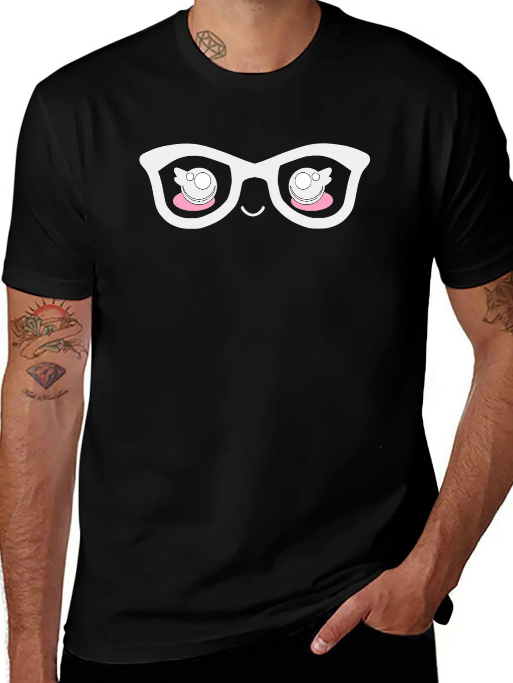 Cute Funny Kawaii Facial Expression With Glasses Breathable Graphic T-Shirt – Perfect For Casual Days