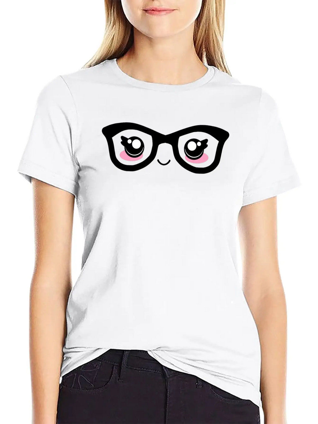 Cute Funny Kawaii Facial Expression With Glasses Breathable Graphic T-Shirt – Perfect For Casual Days