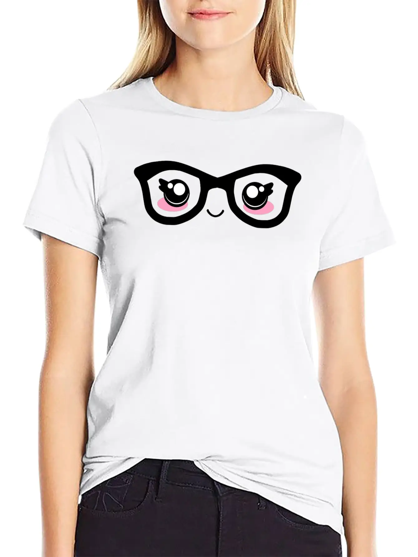 Cute Funny Kawaii Facial Expression With Glasses Breathable Graphic T-Shirt – Perfect For Casual Days