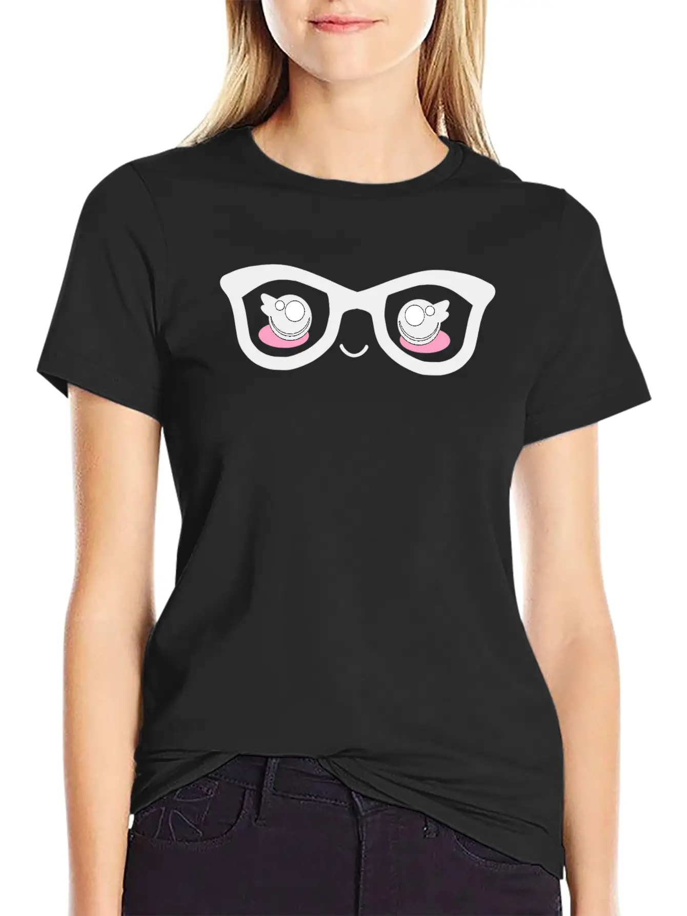 Cute Funny Kawaii Facial Expression With Glasses Breathable Graphic T-Shirt – Perfect For Casual Days