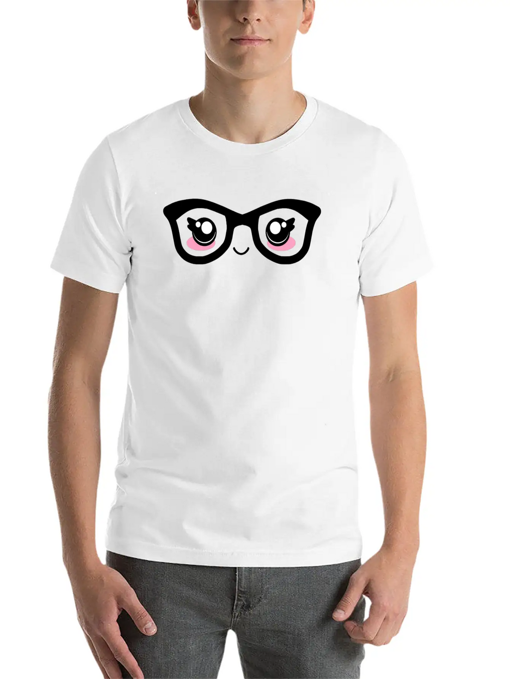 Cute Funny Kawaii Facial Expression With Glasses Breathable Graphic T-Shirt – Perfect For Casual Days