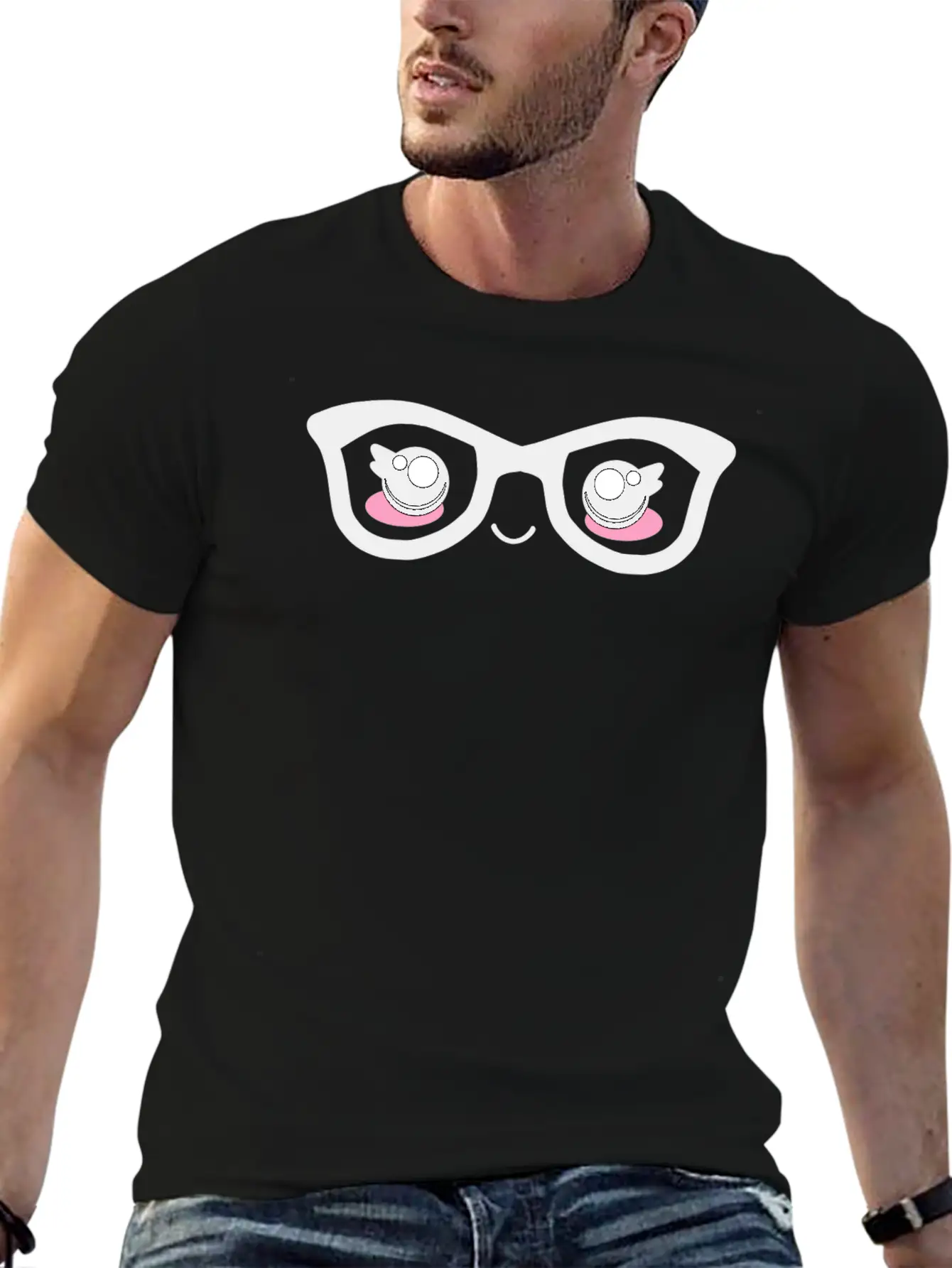 Cute Funny Kawaii Facial Expression With Glasses Breathable Graphic T-Shirt – Perfect For Casual Days