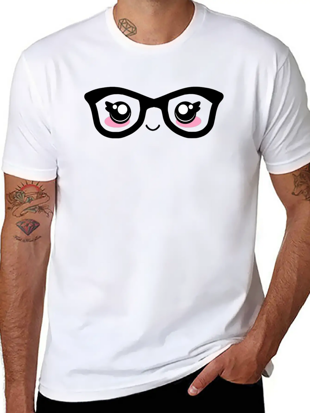 Cute Funny Kawaii Facial Expression With Glasses Breathable Graphic T-Shirt – Perfect For Casual Days