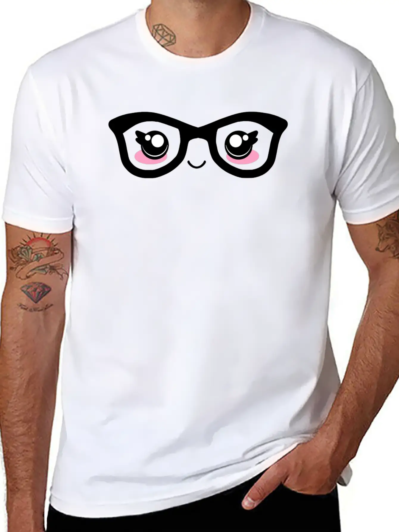 Cute Funny Kawaii Facial Expression With Glasses Breathable Graphic T-Shirt – Perfect For Casual Days
