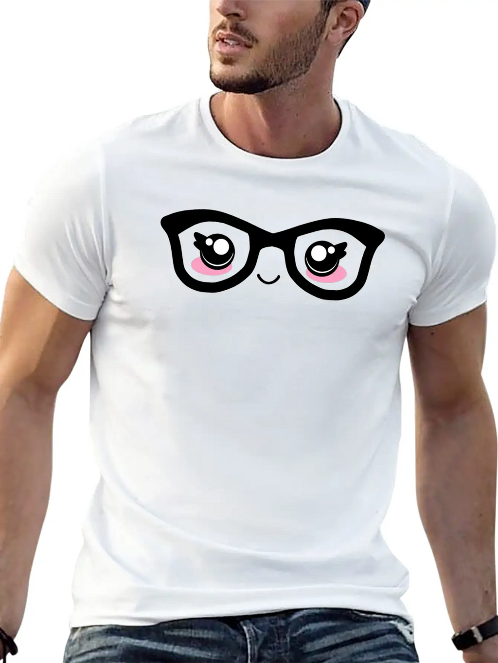Cute Funny Kawaii Facial Expression With Glasses Breathable Graphic T-Shirt – Perfect For Casual Days