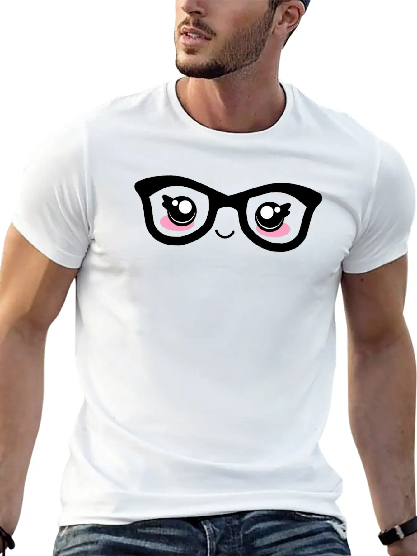 Cute Funny Kawaii Facial Expression With Glasses Breathable Graphic T-Shirt – Perfect For Casual Days