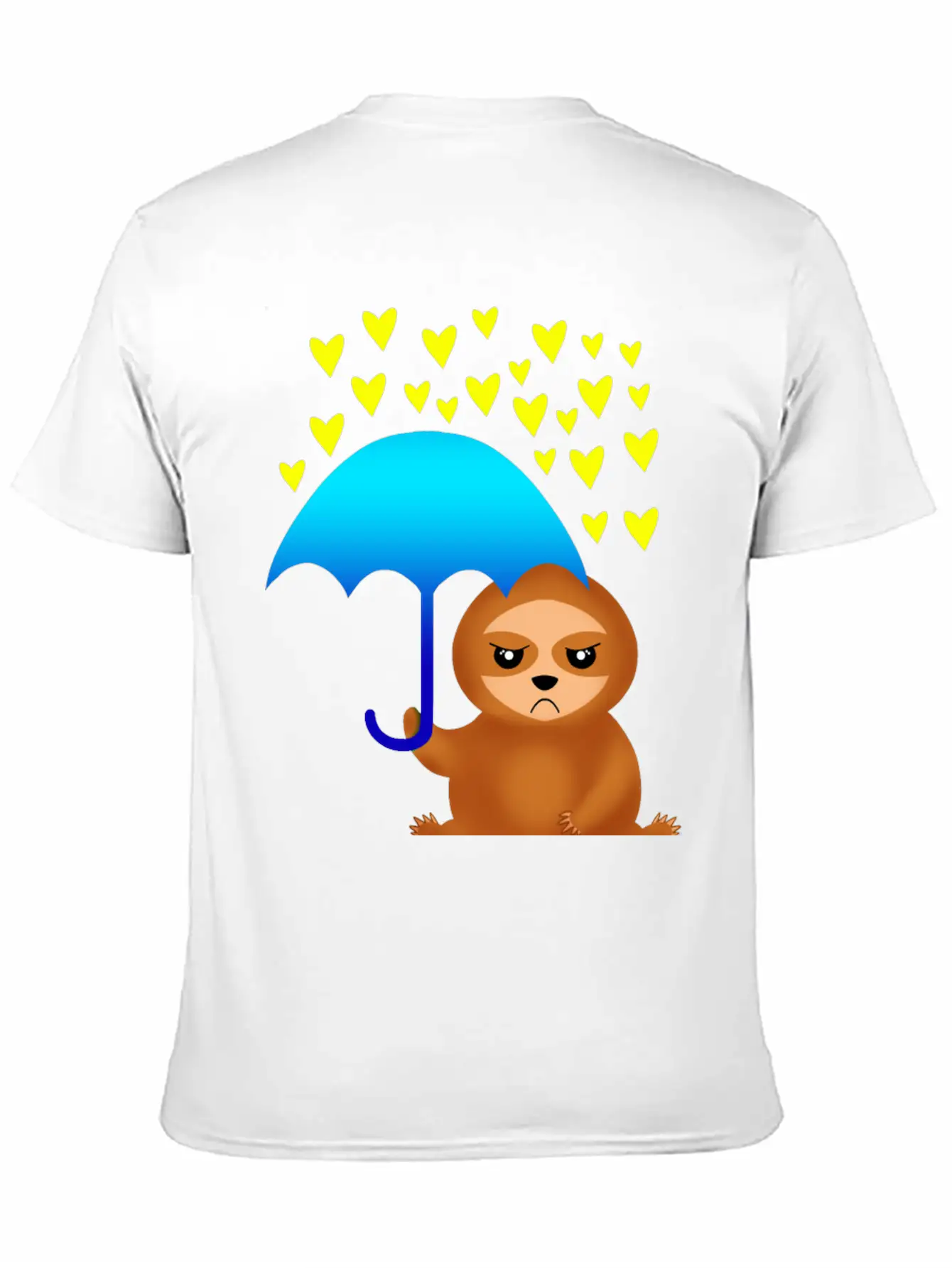 Cute Grumpy Sloth With Umbrella In The Hearts Rain Stylish Everyday T-Shirt – Unisex Basic Cotton Tee