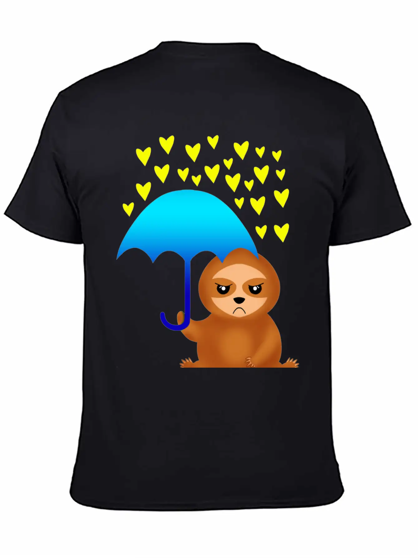 Cute Grumpy Sloth With Umbrella In The Hearts Rain Stylish Everyday T-Shirt – Unisex Basic Cotton Tee