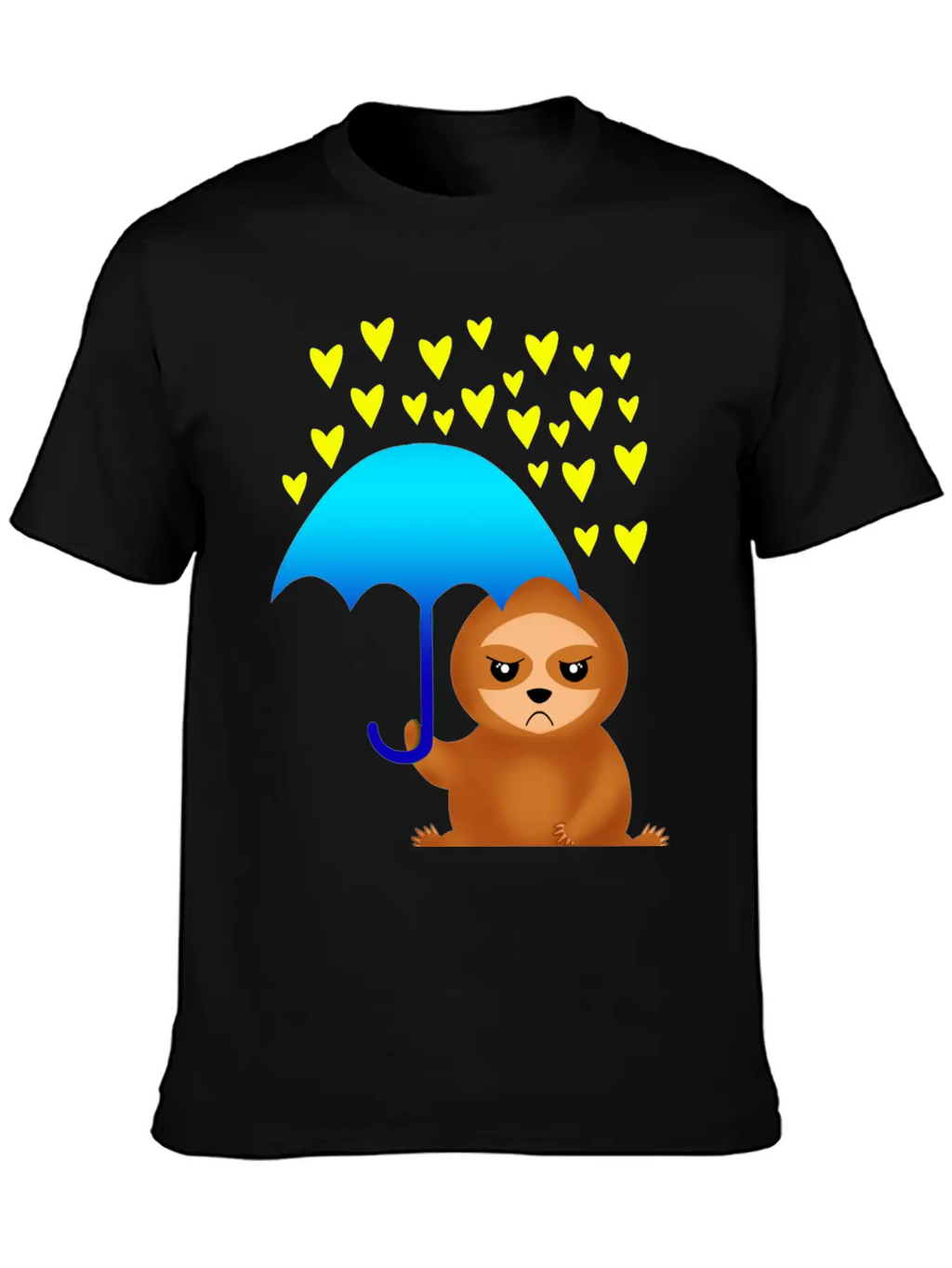 Cute Grumpy Sloth With Umbrella In The Hearts Rain Stylish Everyday T-Shirt – Unisex Basic Cotton Tee