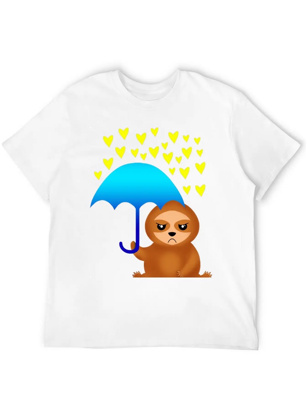 Cute Grumpy Sloth With Umbrella In The Hearts Rain Stylish Everyday T-Shirt – Unisex Basic Cotton Tee