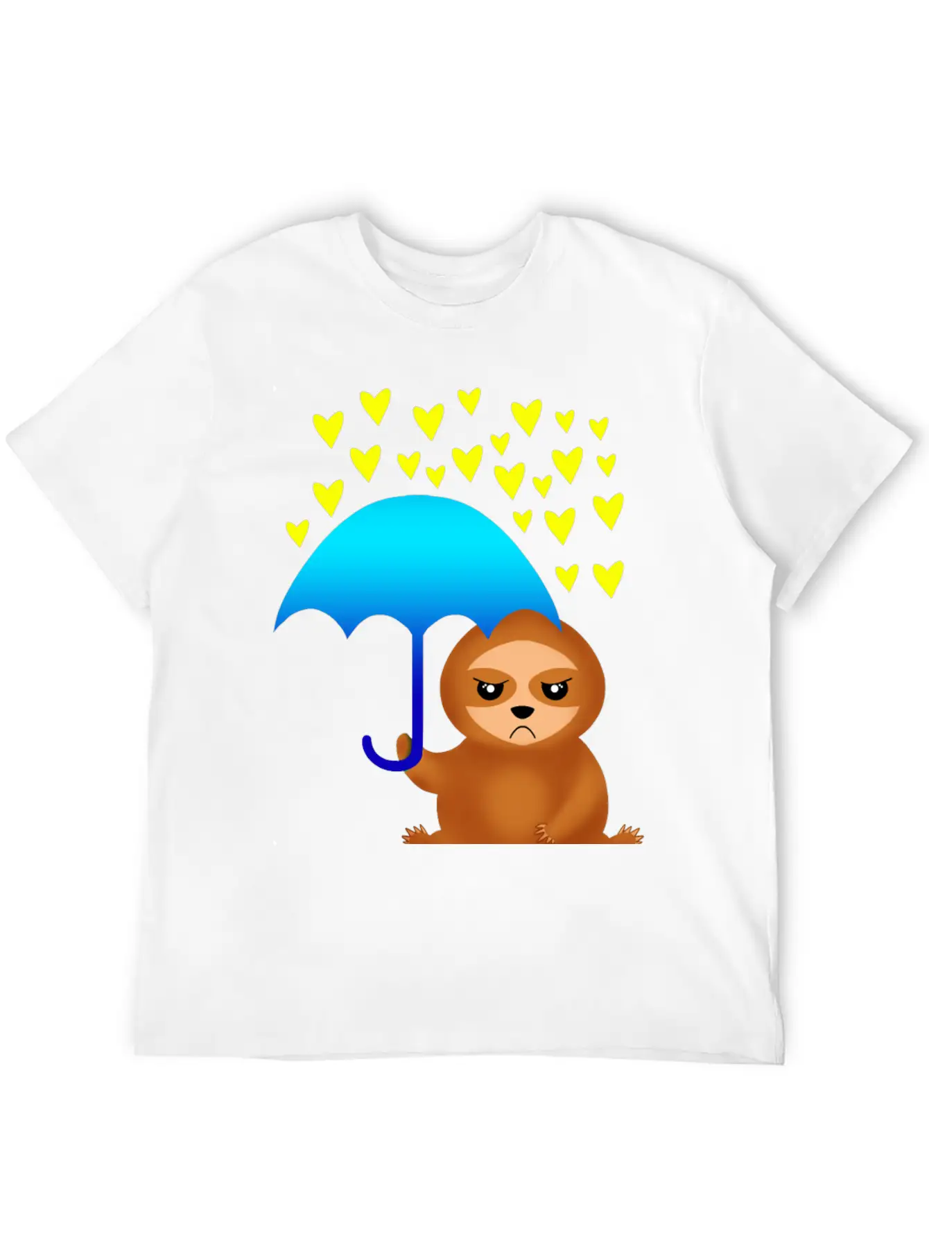 Cute Grumpy Sloth With Umbrella In The Hearts Rain Stylish Everyday T-Shirt – Unisex Basic Cotton Tee