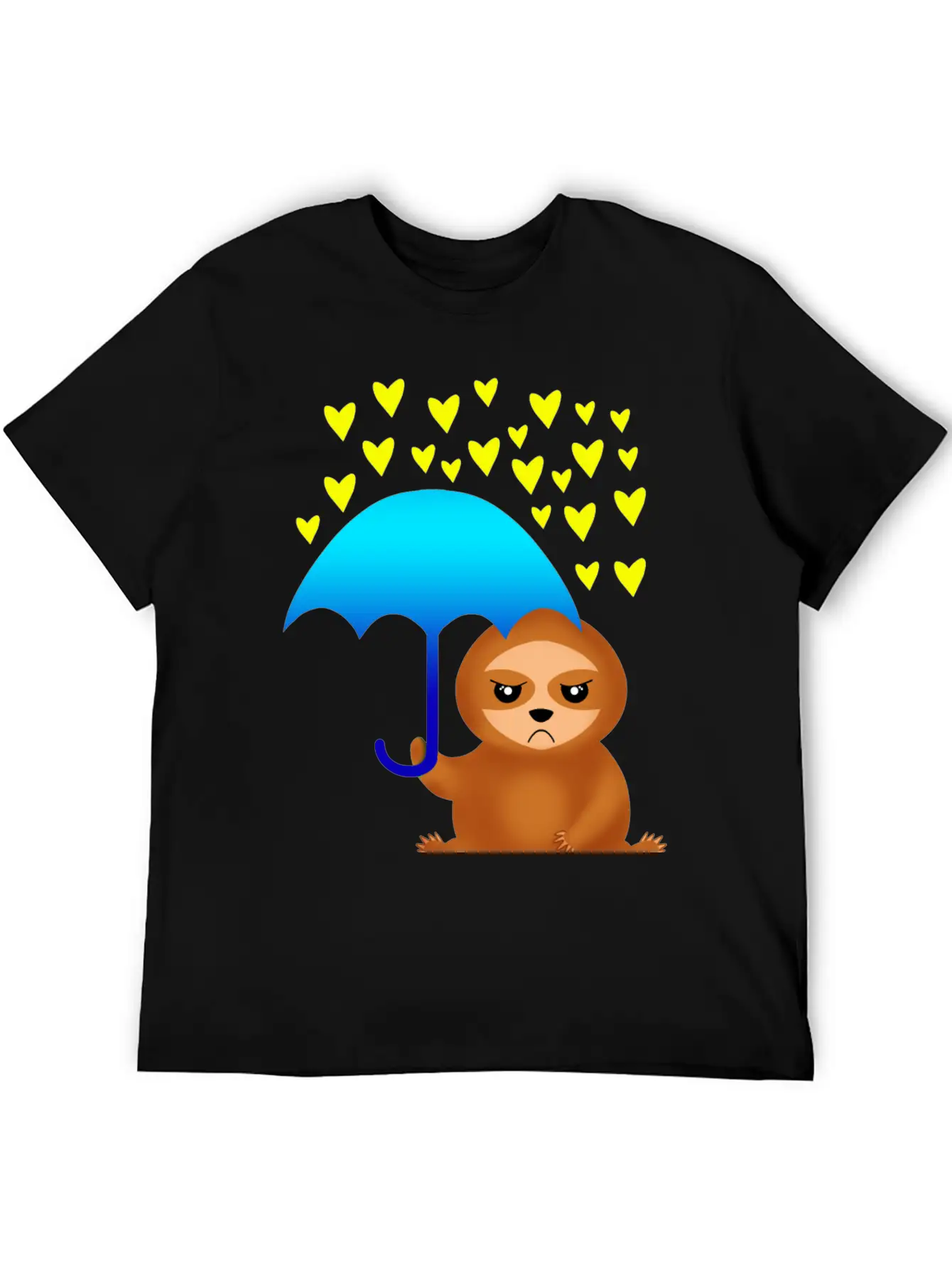 Cute Grumpy Sloth With Umbrella In The Hearts Rain Stylish Everyday T-Shirt – Unisex Basic Cotton Tee