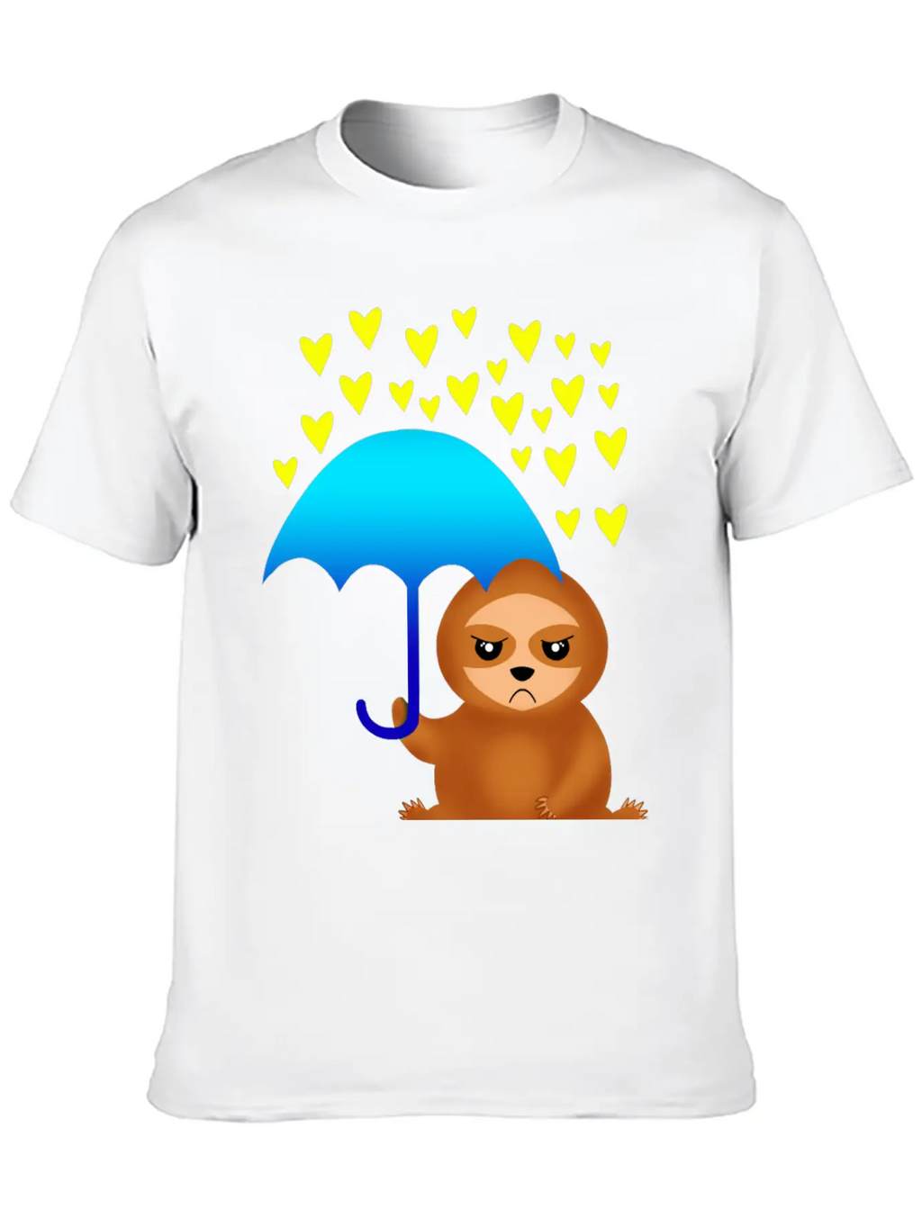 Cute Grumpy Sloth With Umbrella In The Hearts Rain Stylish Everyday T-Shirt – Unisex Basic Cotton Tee
