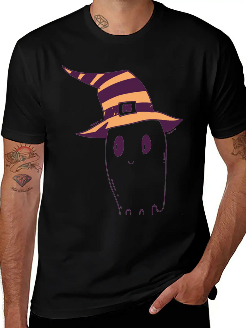 Cute Hand Drawn Halloween Ghost Illustration Timeless Short Sleeve Tee – Comfy And Minimalist Design