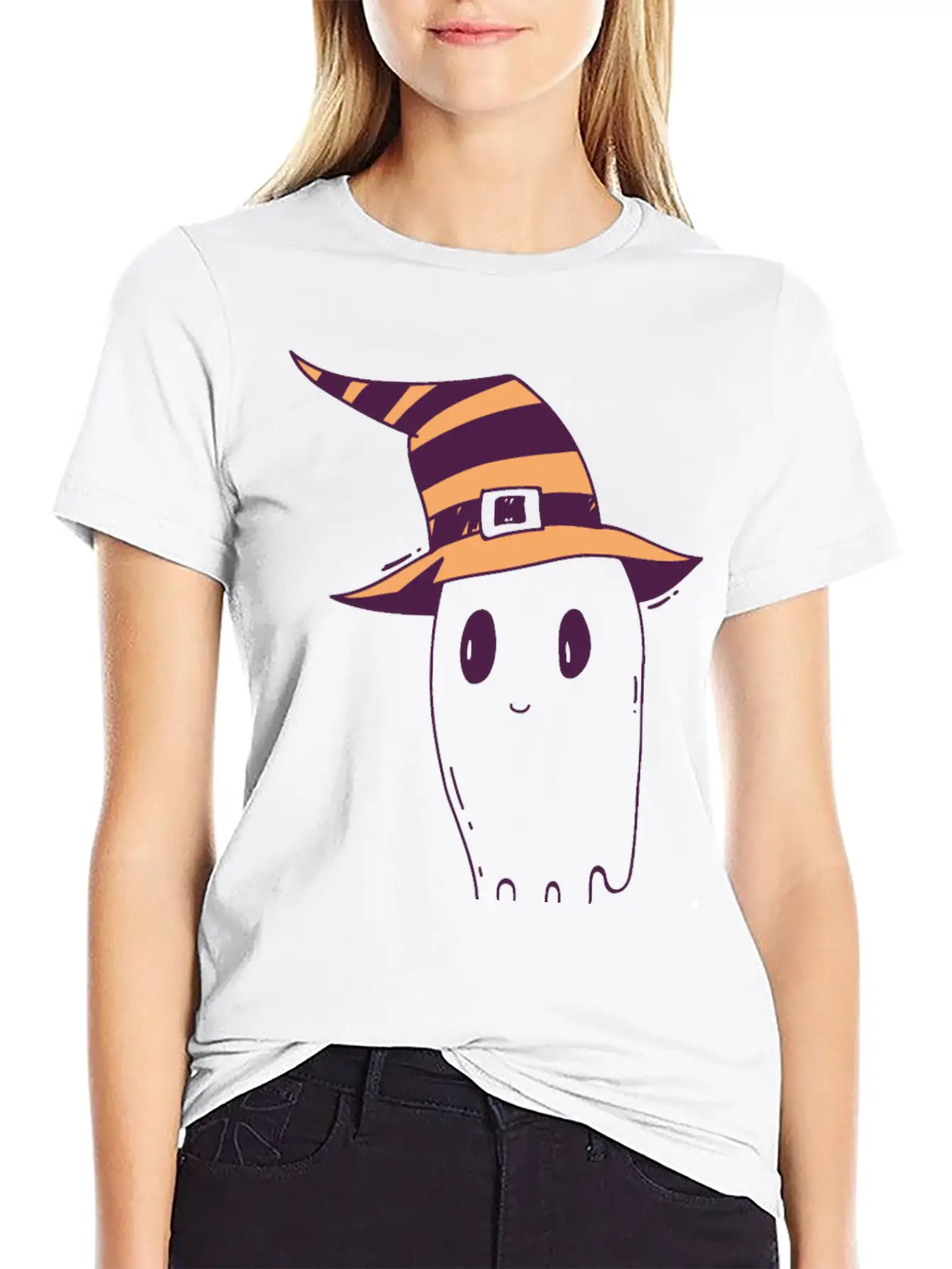 Cute Hand Drawn Halloween Ghost Illustration Timeless Short Sleeve Tee – Comfy And Minimalist Design