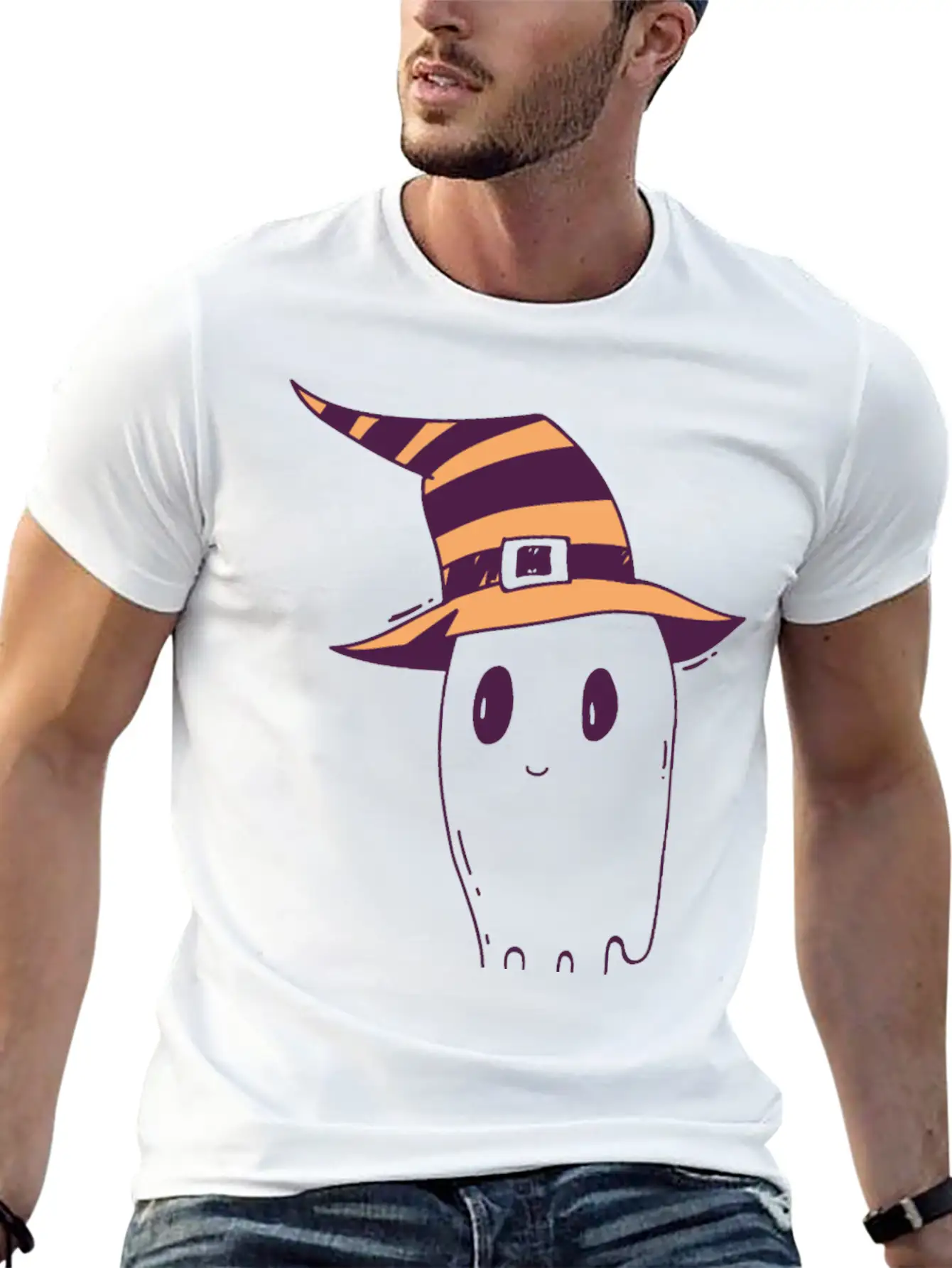 Cute Hand Drawn Halloween Ghost Illustration Timeless Short Sleeve Tee – Comfy And Minimalist Design