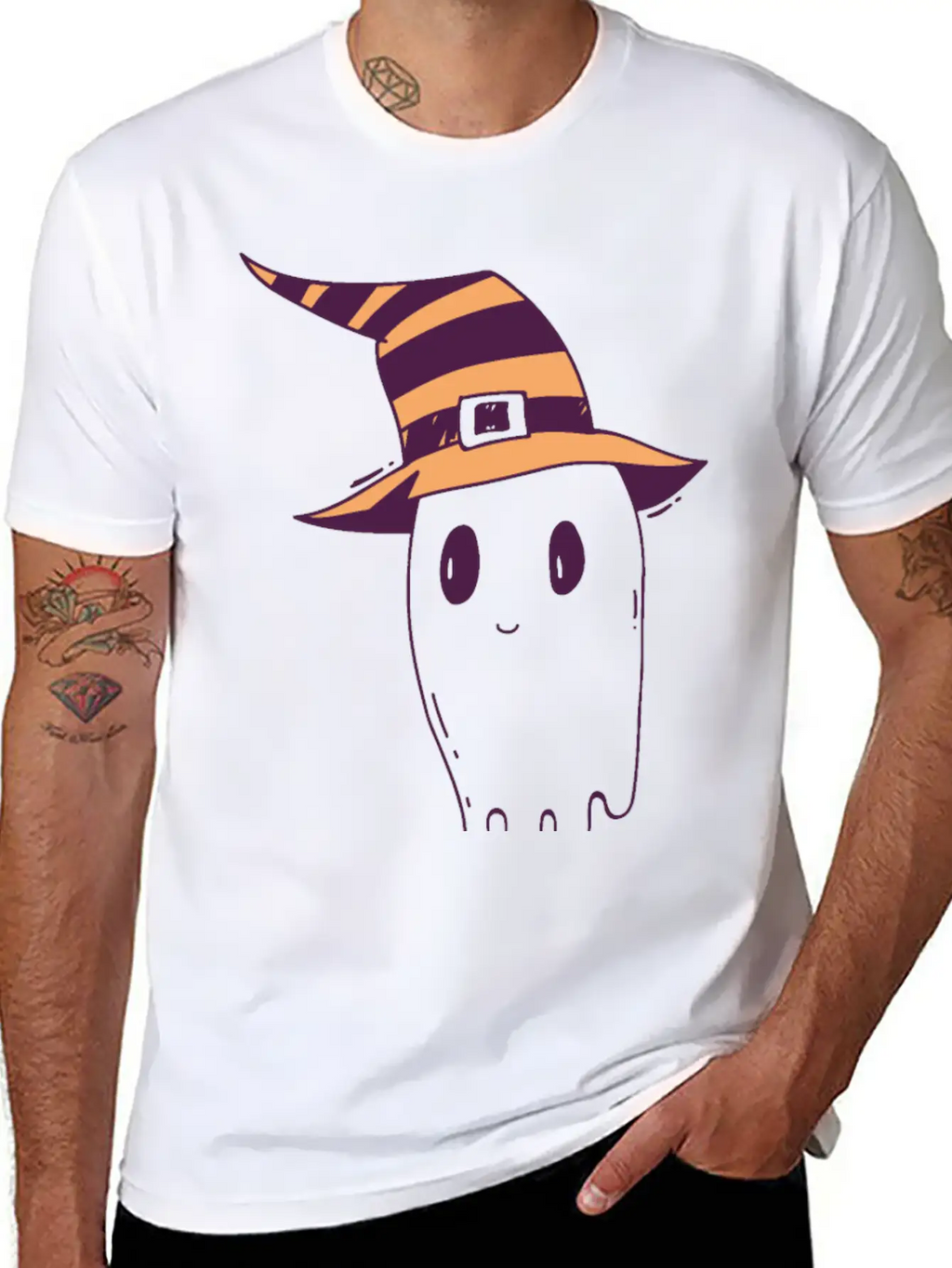 Cute Hand Drawn Halloween Ghost Illustration Timeless Short Sleeve Tee – Comfy And Minimalist Design