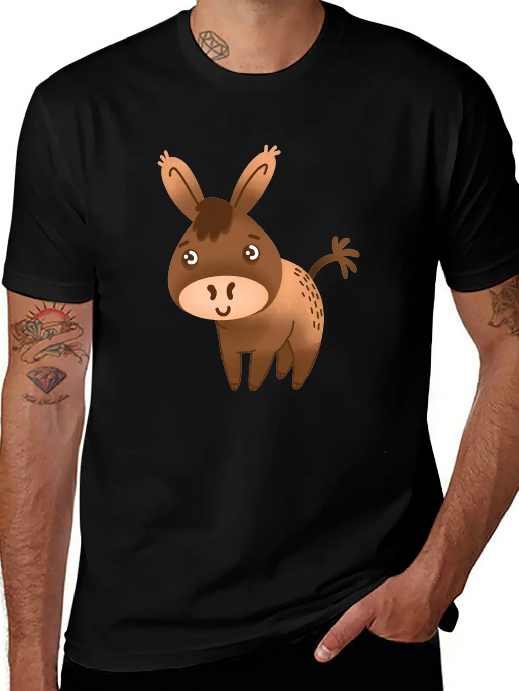 Cute Little Hand Drawn Donkey With A Cute Face Breathable Graphic T-Shirt – Perfect For Casual Days