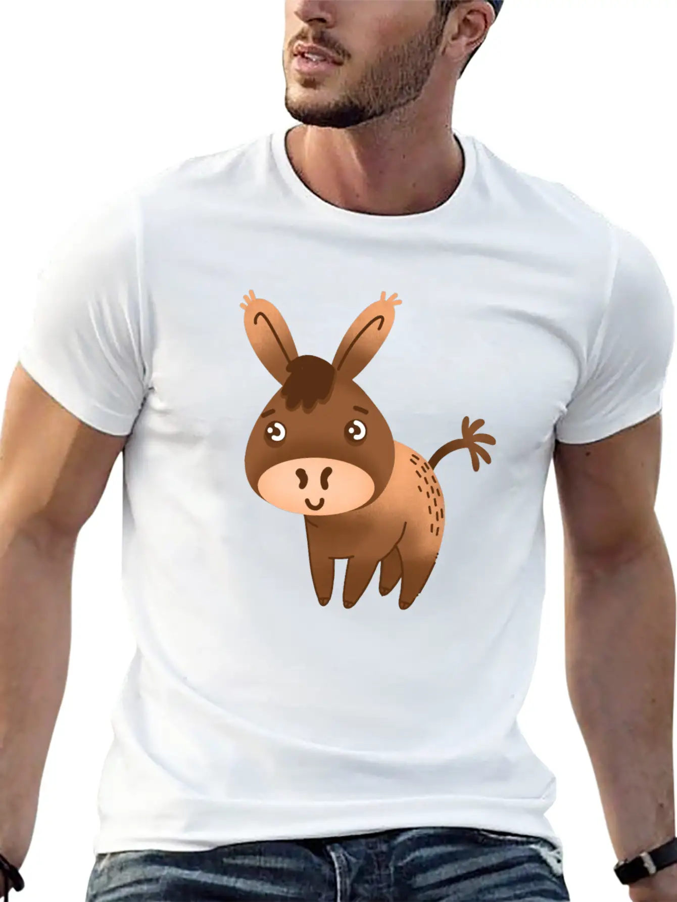 Cute Little Hand Drawn Donkey With A Cute Face Breathable Graphic T-Shirt – Perfect For Casual Days