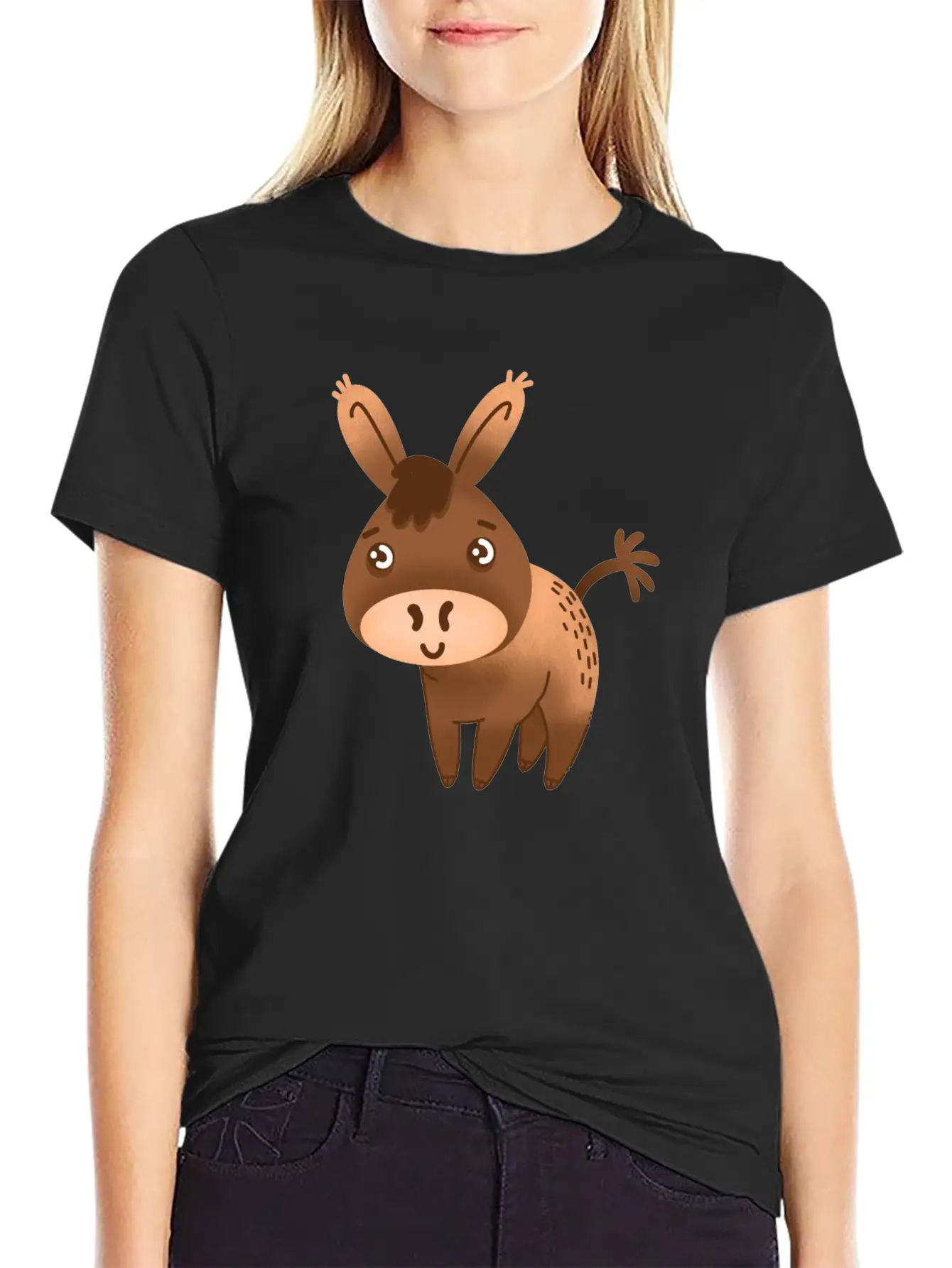 Cute Little Hand Drawn Donkey With A Cute Face Breathable Graphic T-Shirt – Perfect For Casual Days
