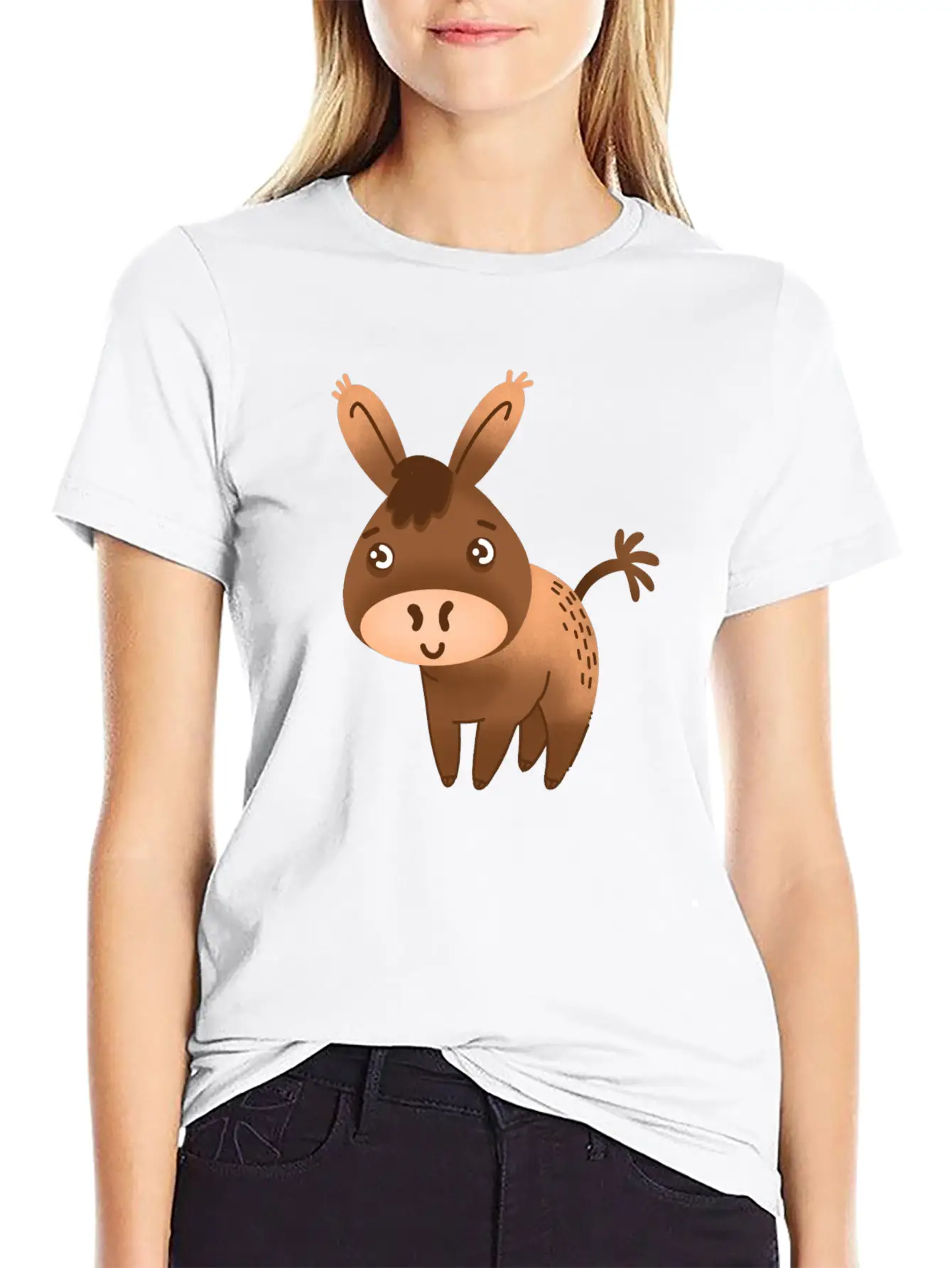 Cute Little Hand Drawn Donkey With A Cute Face Breathable Graphic T-Shirt – Perfect For Casual Days
