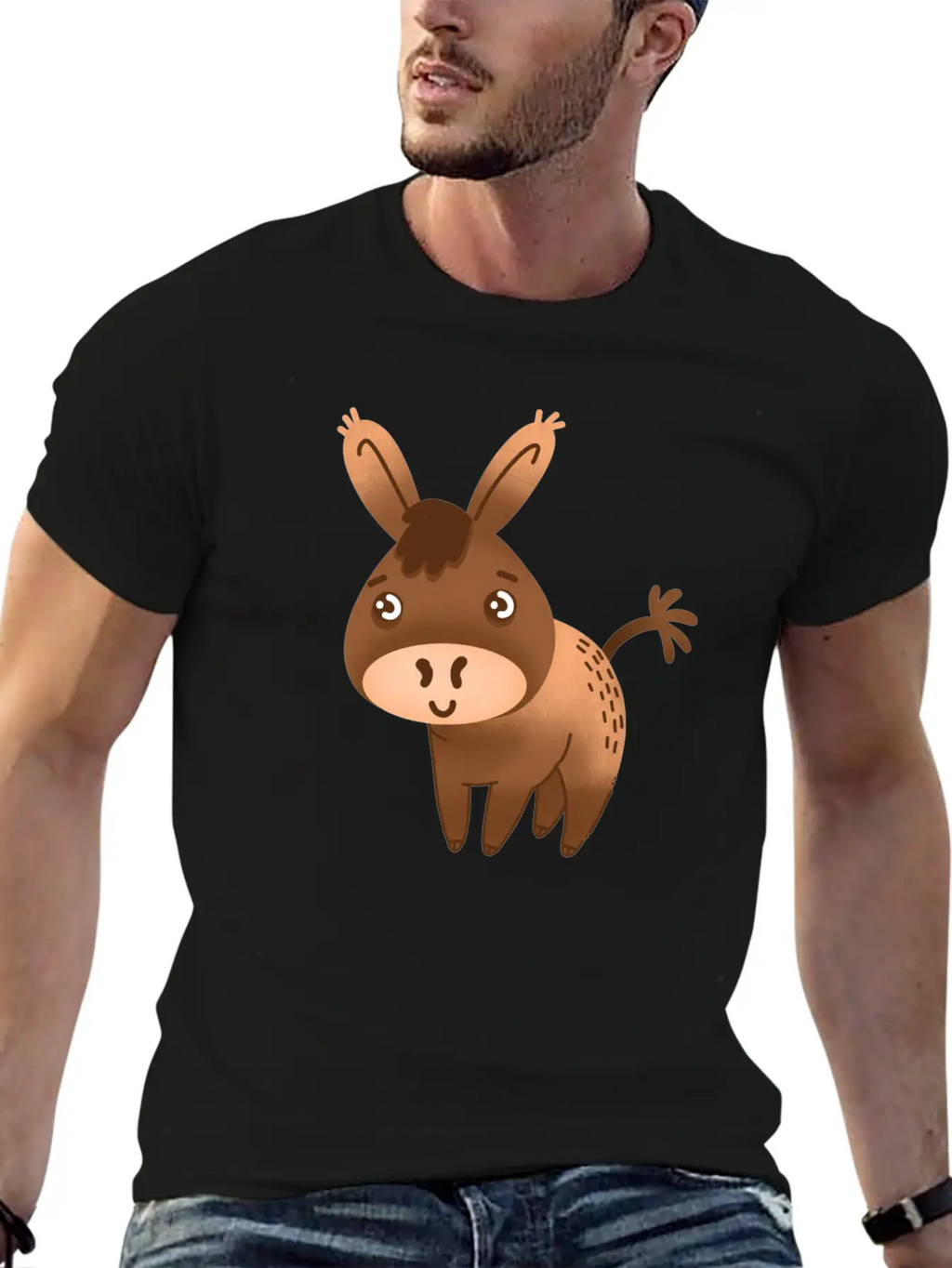 Cute Little Hand Drawn Donkey With A Cute Face Breathable Graphic T-Shirt – Perfect For Casual Days