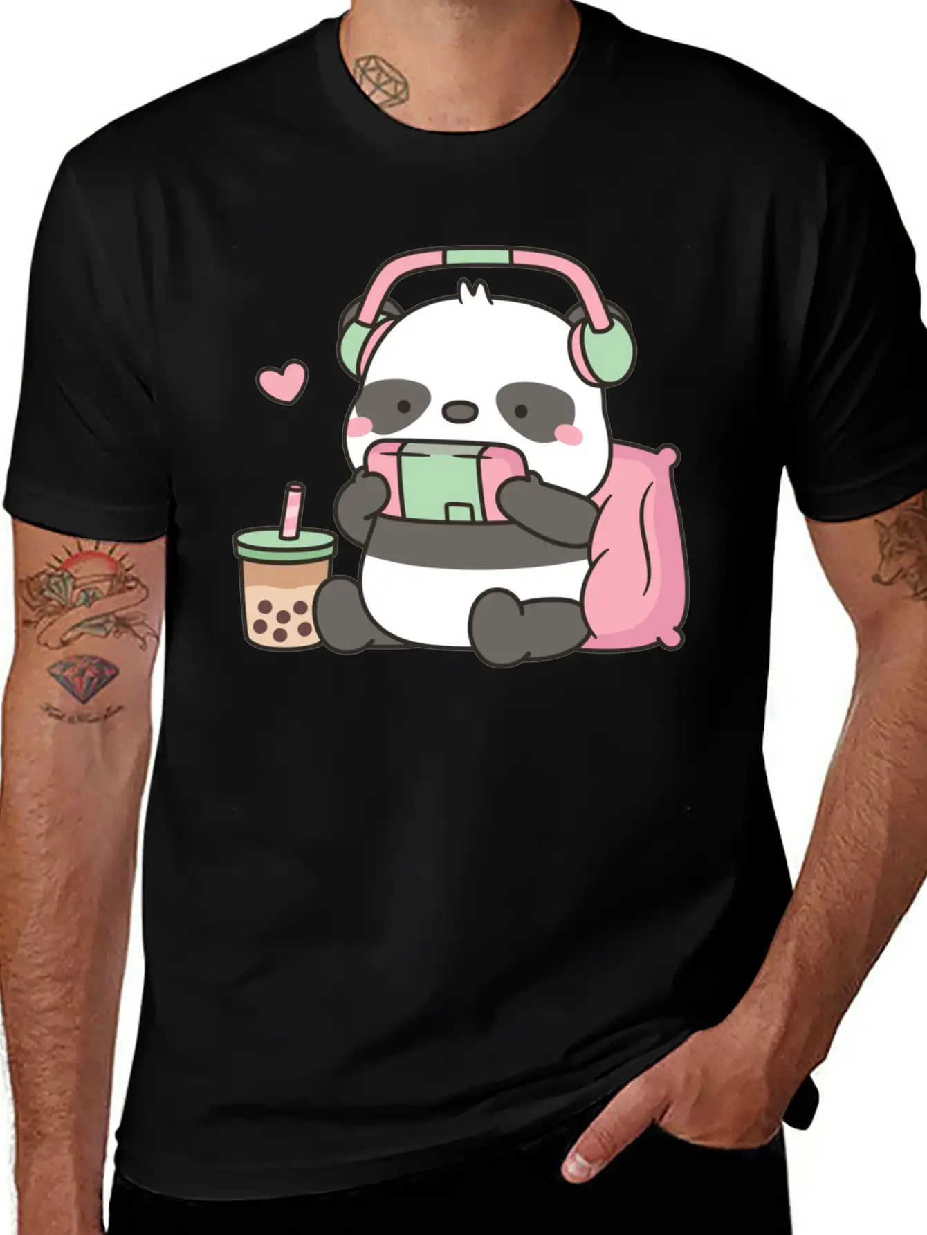 Cute Little Panda Gamer With Headphones Classic Cotton Tee – Unisex Comfort For Any Season
