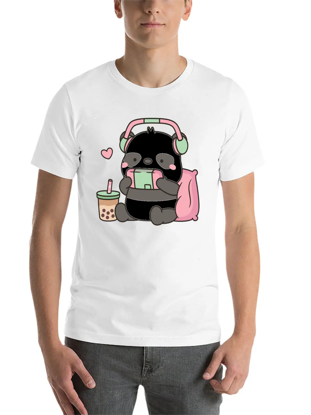 Cute Little Panda Gamer With Headphones Classic Cotton Tee – Unisex Comfort For Any Season
