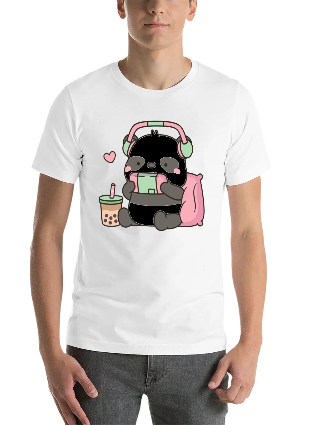 Cute Little Panda Gamer With Headphones Classic Cotton Tee – Unisex Comfort For Any Season